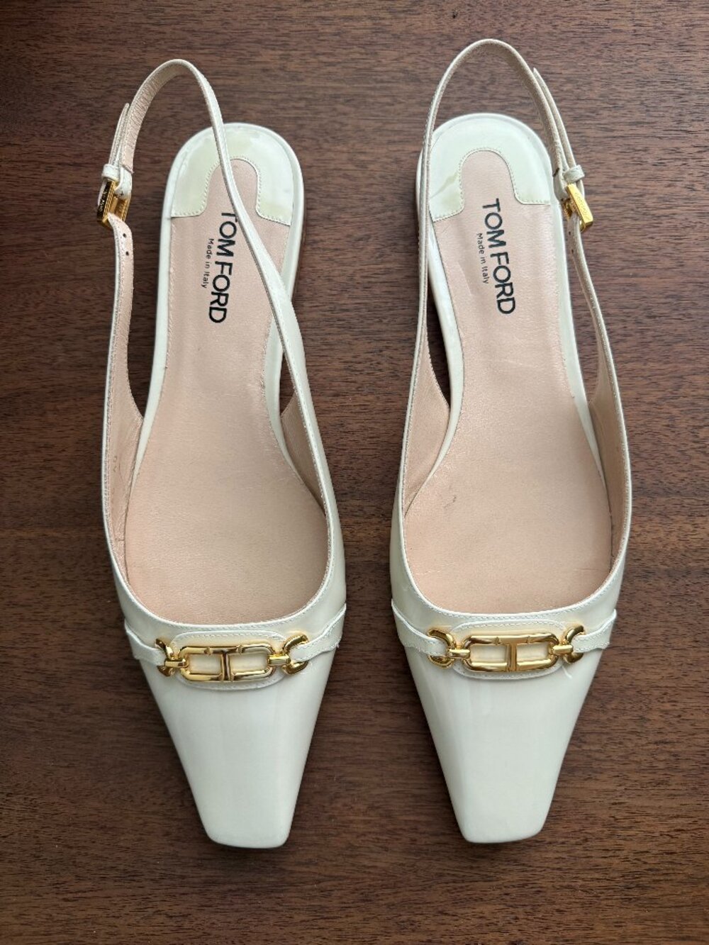 TOM FORD Whitney Logo Patent Leather Slingback Ballet Pumps | White | US 9